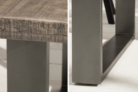 Massieve eettafel 160cm mangohout grijs ijzer industrieel design - Img 8