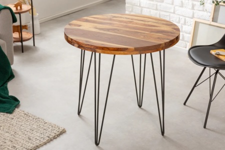 Massieve eettafel MAKASSAR 80cm sheesham rond met haarspeldpoten - Img 3