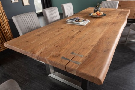 Massieve eettafel MAMMUT ARTWORK 220 cm acacia 6 cm blad naturel roestvrij staal - Img 2