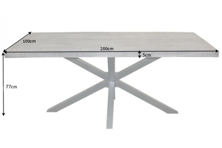 Massieve industriële eettafel GALAXIE 200cm grijs mangohouten stervormig frame - Img 8