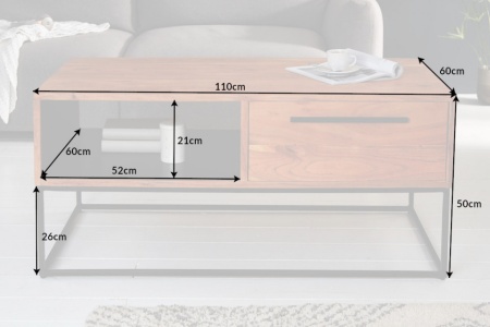Massieve salontafel 110cm acaciahout naturel zwart met lades - Img 2