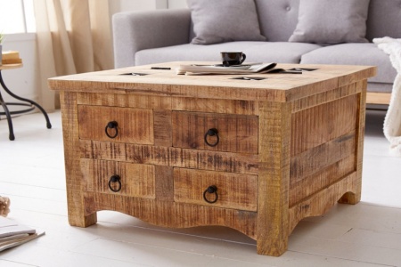 Massieve salontafel IRON CRAFT mangohouten ladekast van 70 cm met lades - Img 4