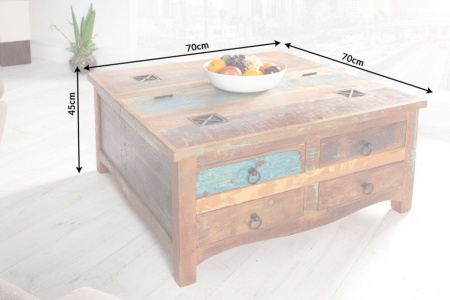 Massieve salontafel van gerecyclede houten vissersboten JAKARTA 70cm kleurrijke met lades - Img 8