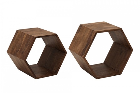 Massieve set van 2 cubes HEXAGON Sheesham Stone Finish bijzettafels - Img 7