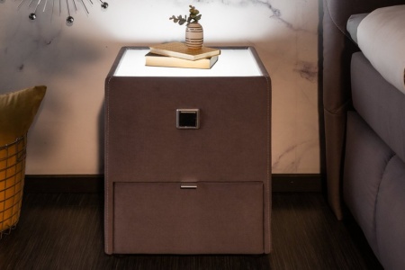 Modern nachtkastje BOUTIQUE 43 cm grijs fluweel met lade indirecte verlichting - Img 5