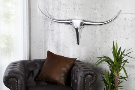 Moderne design wanddecoratie BULL L 100 cm zilver aluminium stierenkop - Img 2