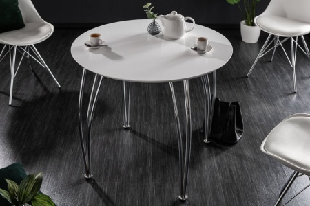 Moderne eettafel ARRONDI 90 cm wit chroom ronde bistrotafel - Img 3