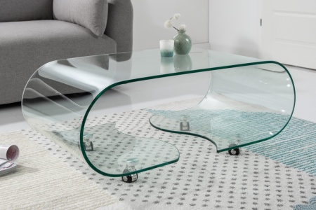 Moderne glazen transparant salontafel op wielen 90 cm - Img 3