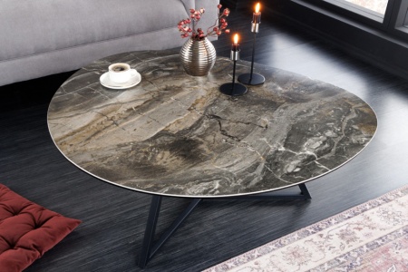 Moderne salontafel 90 cm taupe zwart marmer metaal keramiek gemaakt in Italië - Img 3