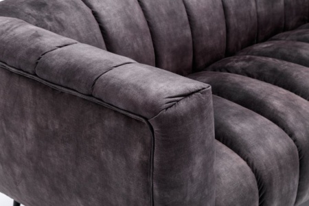Retro 3-zitsbank NOBLESSE 225 cm grijze fluwelen stof met decoratief stiksel - Img 4