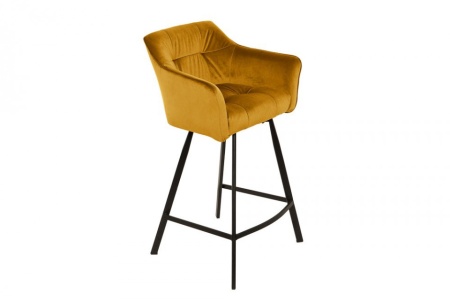 Retro barkruk LOFT 100 cm fluweel mosterdgele barkruk met armleuningen - Img 4