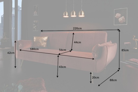 Retro slaapbank 220 cm oudroze fluwelen gouden voeten bed functie 3-zitsbank - Img 2