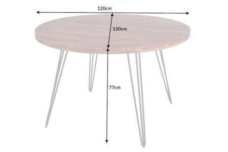 Ronde eettafel SCORPION 120cm natuurlijk acacia massief hout haarspeldpoten retro design - Img 2