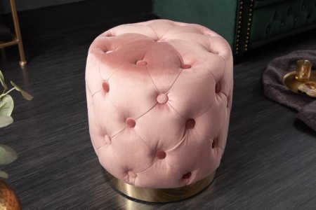 Roze gecapitonneerd Elegante Poef Chesterfield oud rose goud fluweel 37 cm - Img 3