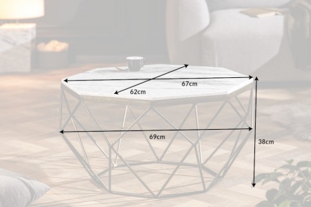 Salontafel Messing met Marmerblad Wit Diamond 69 cm - Img 2