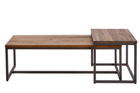 Set van 2 industriële salontafels ELEMENTS 110 cm acaciahout verweerd massief hout - Img 7