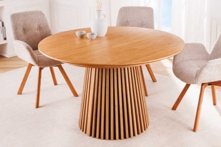 Uitschuifbare eettafel VALHALLA WOOD 120-160-200 cm natuurlijk eiken ronde ovale kolomvoet massief hout - Img 2