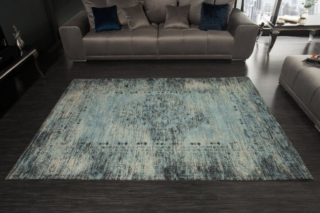Vintage katoenen vloerkleed OUD 240x160cm antiek blauw verwassen gebruikte look - Img 2