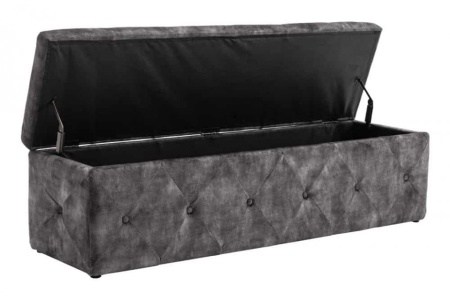Chesterfield bedbank EXTRAVAGANCIA 140 cm grijs fluweel met opbergruimte - Img 5