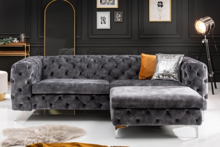 Chesterfield fluwelen Poef 92cm donkergrijze - Img 4