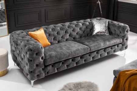Chesterfield stof Fluweel donkergrijs 3-zitsbank 235 cm - Img 3