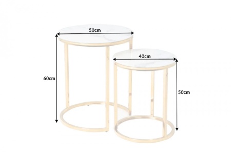 Design bijzettafel set van 2 ELEGANCE 50cm wit kristalglas met marmer decor gouden frame - Img 2