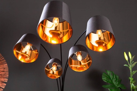 Design booglamp Black 205 cm zwart goud 5 kantelbare parasols vloerlamp - Img 3