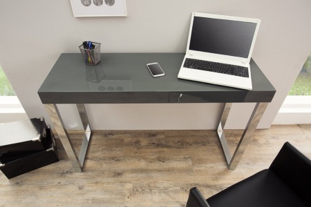 Design console GRIJS BUREAU 120cm donkergrijs hoogglans kantoortafel - Img 2