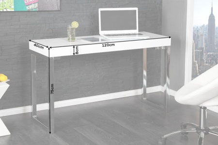 Design console WIT BUREAU 120cm wit hoogglans kantoortafel - Img 2