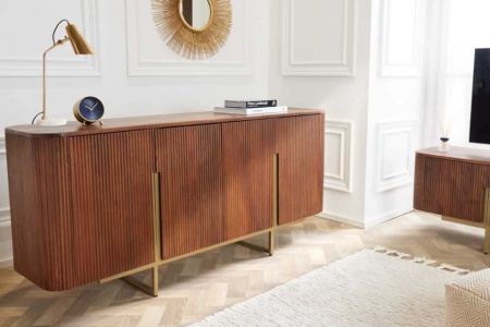 Design dressoir GATSBY 160cm bruin mat goud mangohout retro - Img 3