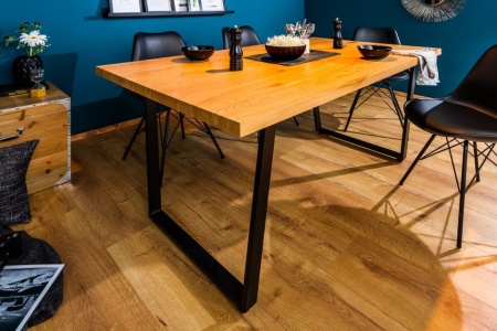 Design eettafel 160 cm eiken look met slede onderstel industriële stijl - Img 2