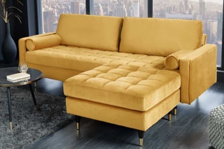 Design kruk COSY VELVET 80cm mosterdgeel goud fluwelen metalen poten - Img 5