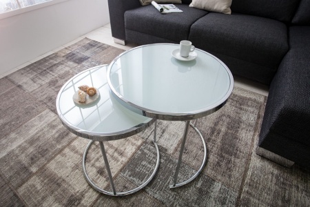 Design salontafel ART DECO II 50cm set van 2 chromen opaal witte bijzettafels - Img 6