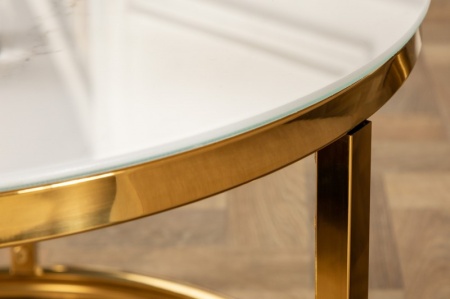 Design salontafel ELEGANCE 60cm wit kristal glas met marmerdecor gouden frame - Img 2