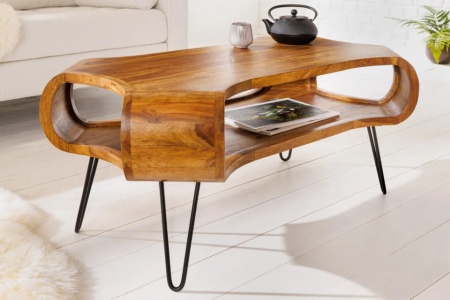 Design salontafel ORGANIC LIVING 100cm Sheesham stone finish massief hout handgemaakte Hairpin Legs - Img 3