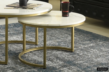 Design salontafel set van 2 ELEGANCE 70cm wit met marmer decor messing gouden frame - Img 4