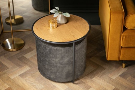 Design salontafel STUDIO 55cm eiken look met poef van fluweel - Img 3