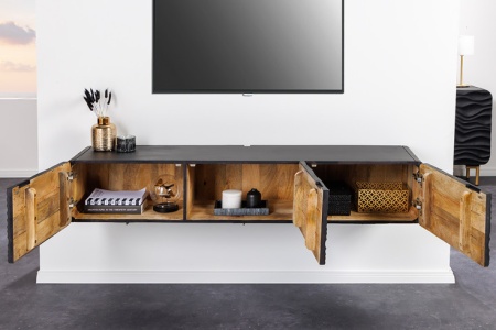 Design tv-meubel WAVE 160cm zwart massief mangohout hangend - Img 6