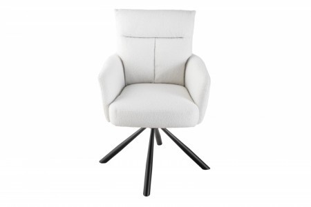 Draaibare retro stoel BIG GEORGE witte bouclé met armleuningen Bonell veerkern teddystof - Img 5