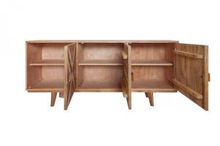 Elegant dressoir LONG ISLAND Mangohouten look 160 cm met retro patroon - Img 3