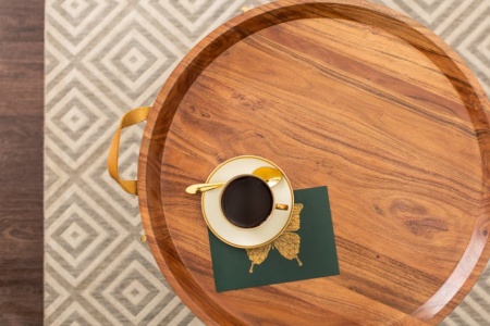 Elegante bijzettafel MONSOON 55 cm verguld acaciahout afneembaar blad - Img 4