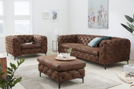 Elegante Chesterfield fauteuil MODERN BAROQUE 120 cm antiek bruin - Img 6