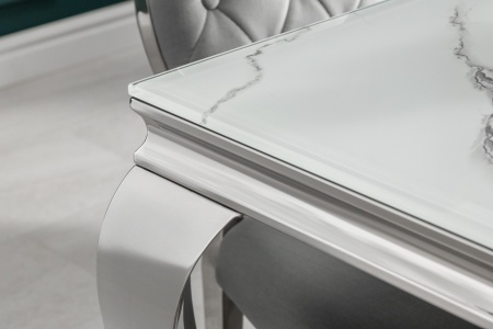 Elegante eettafel MODERN BAROK 200cm glazen blad in marmerlook roestvrijstalen poten - Img 5