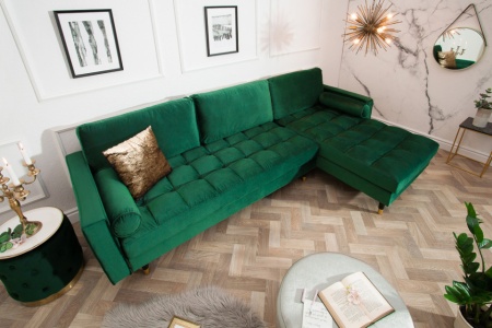 Elegante loungebank COSY VELVET 260 cm smaragdgroen fluwelen stof.lounge gedeelte aan beide zijden op te monteren. - Img 3