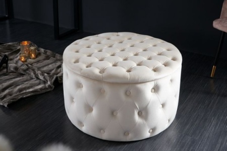 Elegante salontafel / Hocker MODERN BAROK 75 cm beige fluwelen kruk met opbergruimte - Img 2