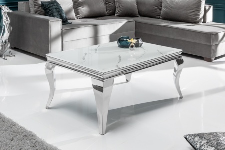 Elegante salontafel MODERN BAROK 100cm glazen blad in marmerlook roestvrijstalen poten - Img 4
