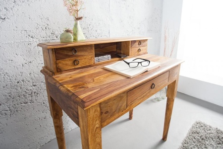 Elegante secretaresse 90 cm Sheesham massief houten bureau - Img 3