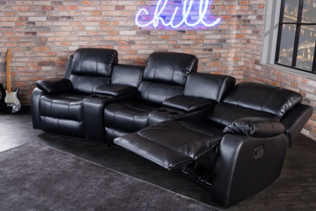Exclusieve 3-zits bioscoopstoel zwart met bekerhouder 295cm - Img 4