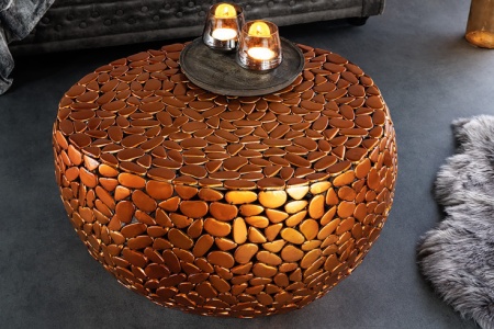 Extravagante salontafel STONE MOSAIC 72 cm koper handgemaakte mozaïek optiek - Img 6