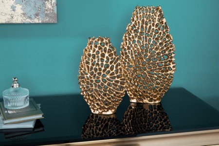 Filigraan vazen set van 2 ABSTRACT BLAD 40cm goud handgemaakt - Img 6